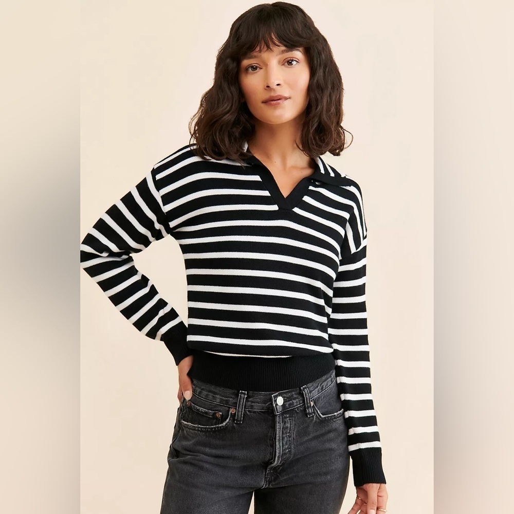 Anthropologie Striped Polo Knit Sweater by Flat White
